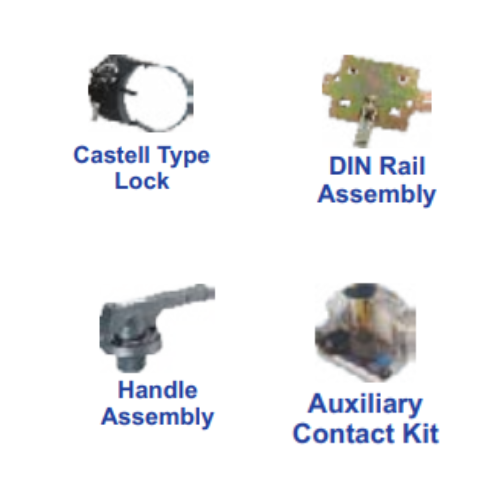 LT Spares for type FNX - Castell Type Lock - DIN Rail Assembly - Auxiliary Contact Kit - Handle Assembly