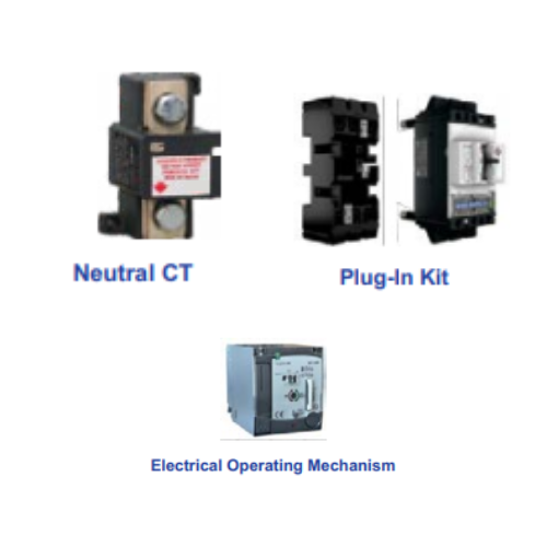 LT d sine DZ1 MCCBs Accessories - Neutral CT - Electrical Operating Mechanism - Plug-in Kit - MIL Front Slider - MIL Base Plate + Cable